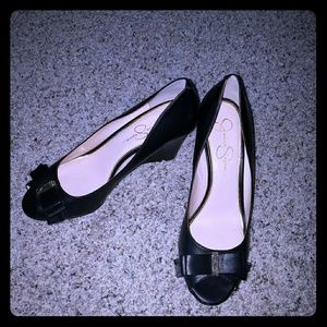 black Jessica Simpson wedge pumps